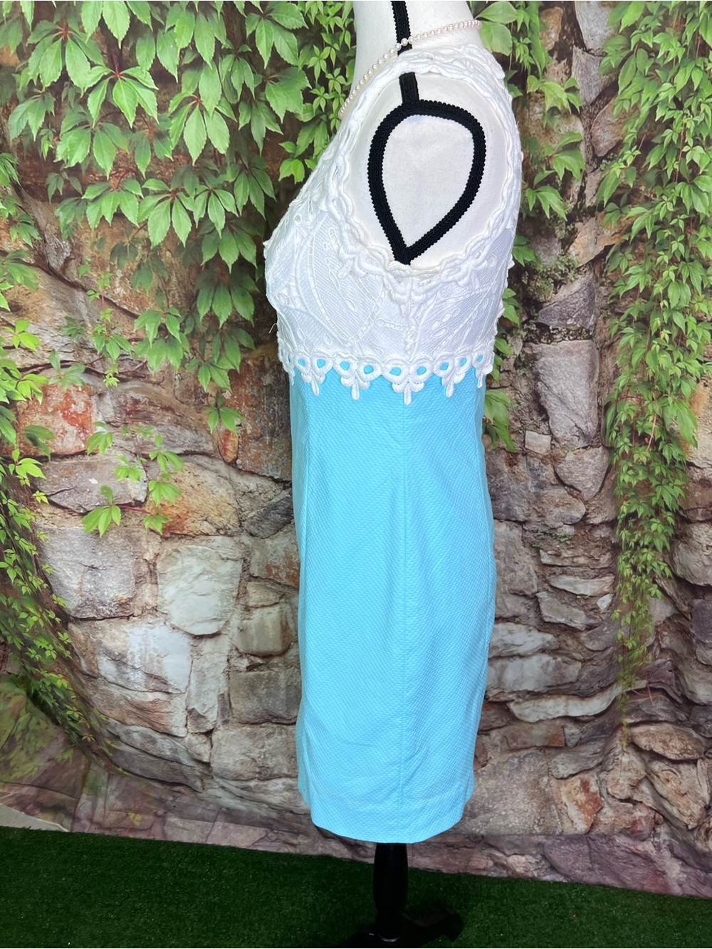 LILLY PULITZER Lace Topped Turquoise and White Sleeveless Tank Mini Dress, 0 - Picture 5 of 11